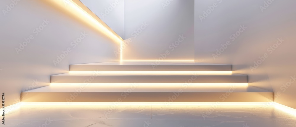 Obraz premium A set of stairs ascending to a building's peak, illuminated at its summit