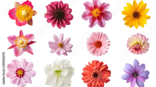 Set of different beautiful flowers isolated on transparent background 