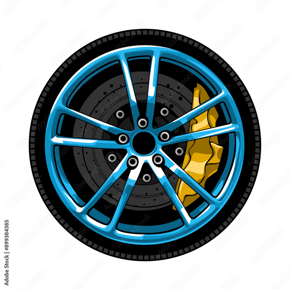 Vector Automotive Car Rim Wheel Detail in Blue Color