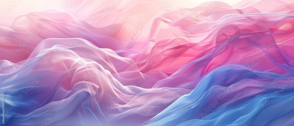 Obraz premium Pink, blue, and white waves on a pink-blue background, softly lit