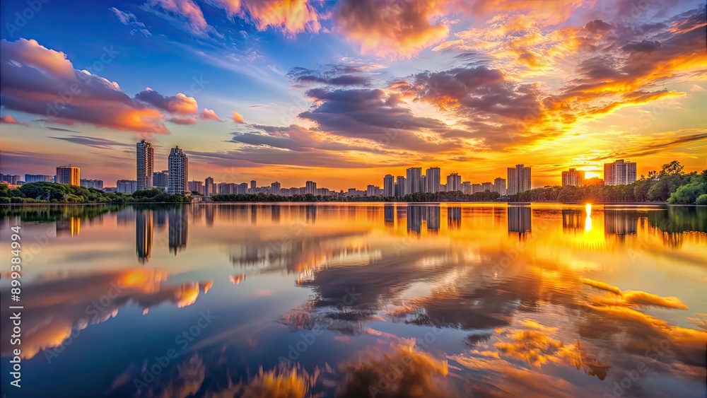 Sunset over cityscape with reflections on a lake , sunset, cityscape, reflections, lake, water, urban, evening, skyline, city Sunset over cityscape with reflections on a lake , sunset, cityscape, reflections, lake, water, urban, evening, skyline, city