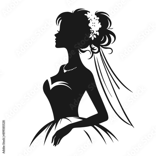 Clean black and white vector silhouette of a Bride isolated on white background