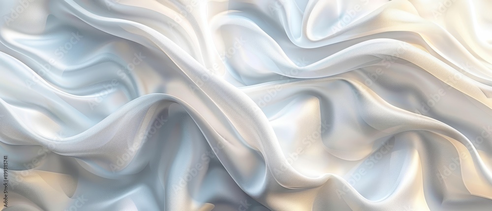 A tight shot of white fabric, featuring undulating patterns at its upper and lower edges A tight shot of white fabric, featuring undulating patterns at its upper and lower edges