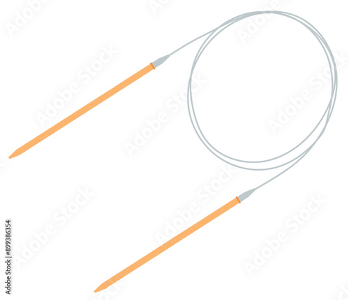 Knit yarn needle sticker, cartoon knitting decoration illustration, vector dressmaking supplies object, doodle crochet accessories element, hand drawn fashion tool design,