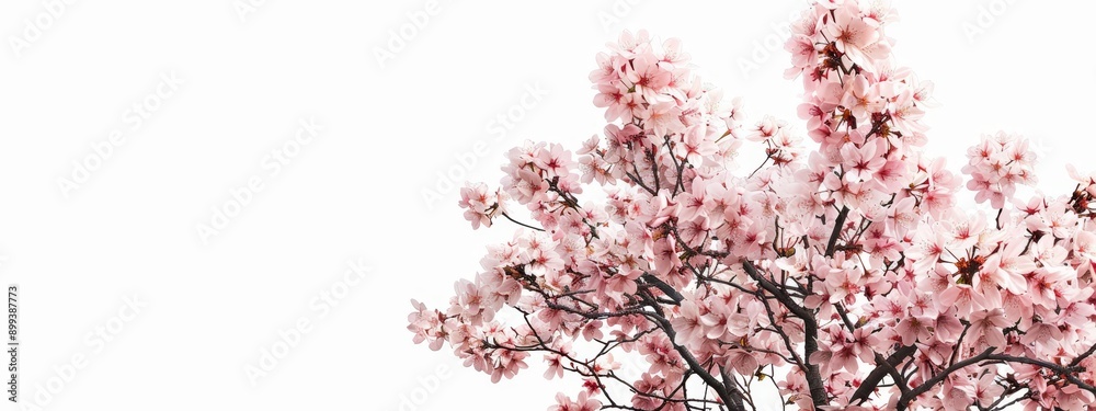 Obraz premium A tight shot of a pink-flowering tree against a white background, backed by a white sky