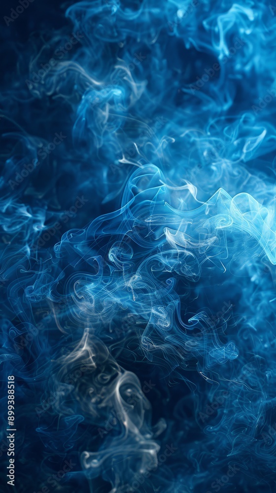 Obraz premium Close-up of blue smoke against black backdrop, bottom portion blurred