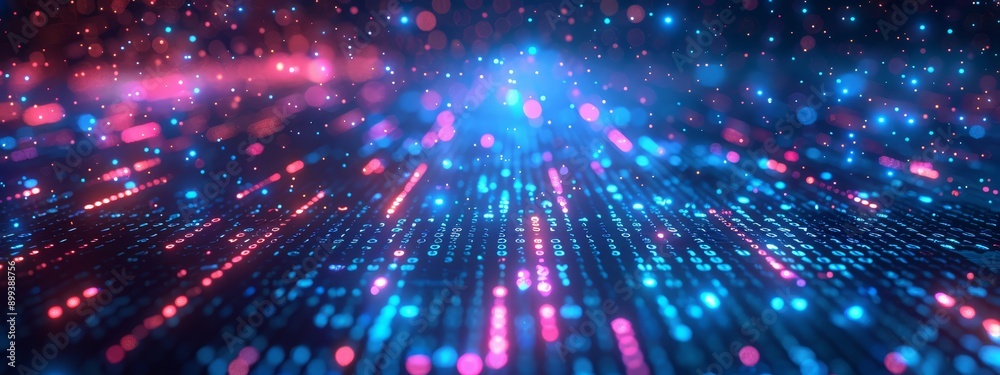 Fototapeta premium A blue-pink abstract backdrop teeming with numerous dots in the center Or, a blue-pink background adorned with an array of dots in its
