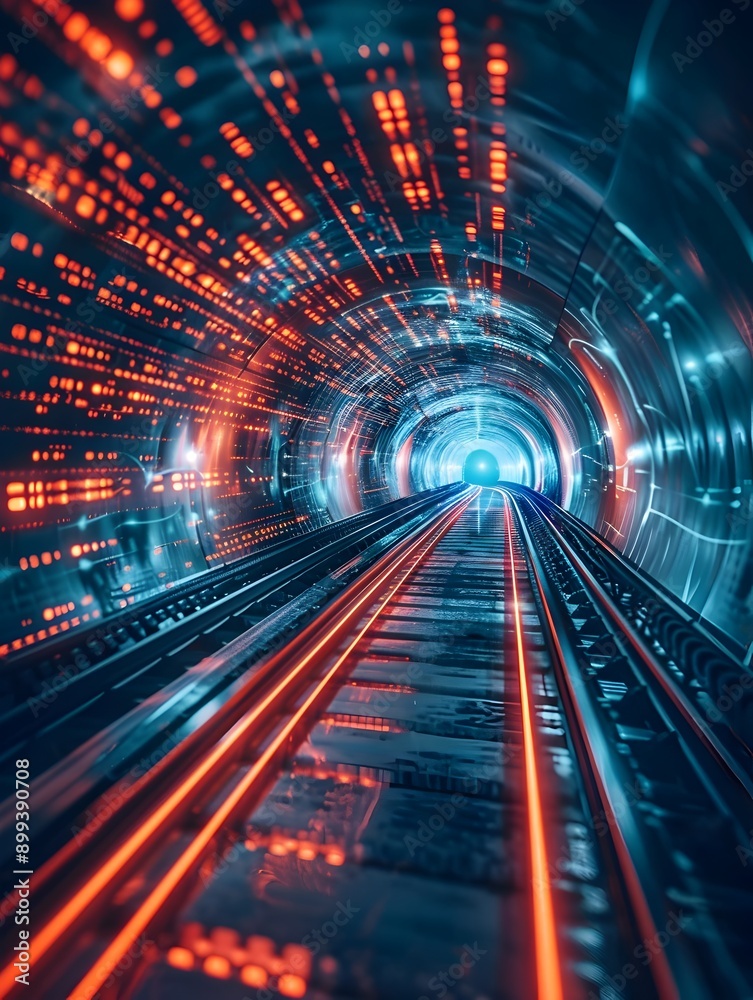 Neon Data Streams Flowing Through Futuristic Tunnel Representing Information Transfer Neon Data Streams Flowing Through Futuristic Tunnel Representing Information Transfer