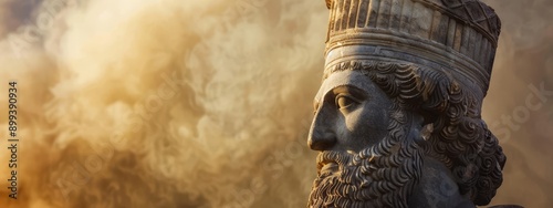  A tight shot of a man's statuesque head crowned, backdrop clouded with smoke
