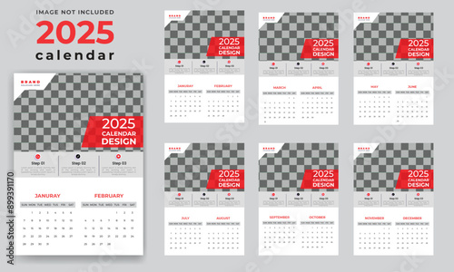 Monthly Modern well calendar design 2025, yearly Premium calendar for hanging on the wall.