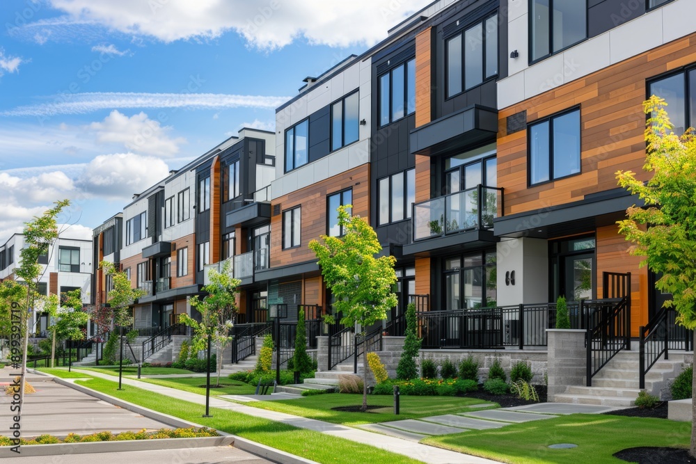 Modern Residential Neighborhood with Aesthetic Exterior and Lush Greenery for Urban Living Modern Residential Neighborhood with Aesthetic Exterior and Lush Greenery for Urban Living