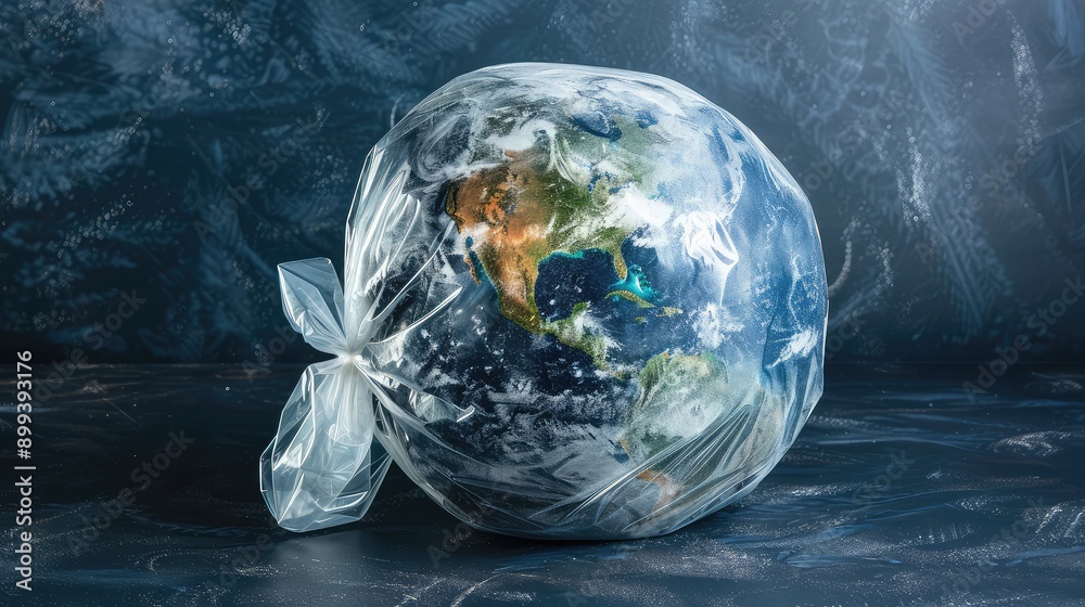 Obraz premium Globe Earth tied in a bag. Selective focus.