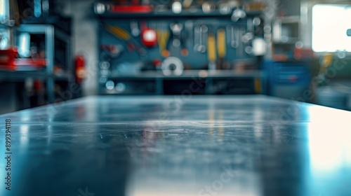 Wallpaper Mural A metal blank tabletop with blurred automotive tools and parts in the background suitable. Torontodigital.ca