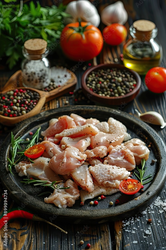pieces of raw chicken meat. Selective focus. pieces of raw chicken meat. Selective focus.