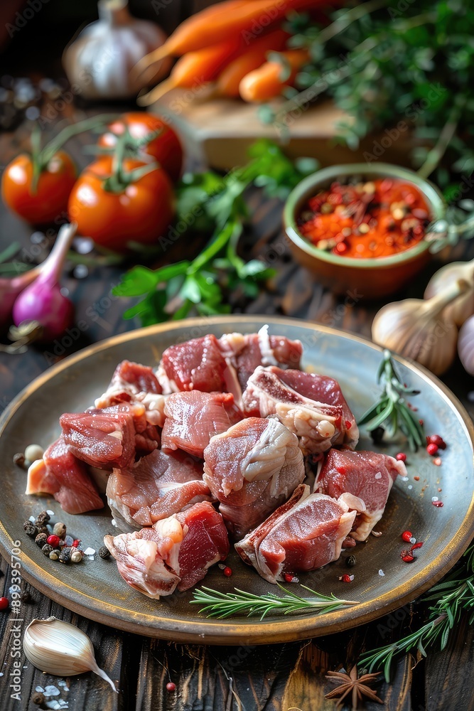 pieces of meat on a plate rabbit. Selective focus. pieces of meat on a plate rabbit. Selective focus.