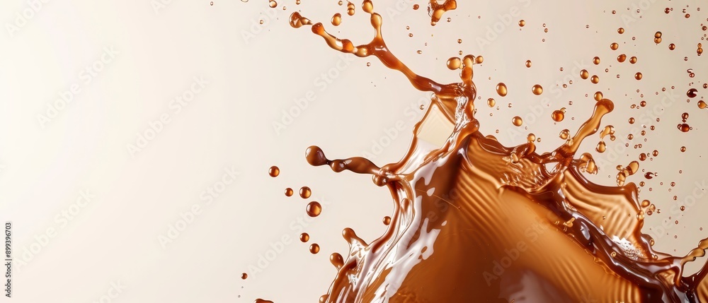 A brown liquid splashes against a clean white background Alternatively, there's a white backdrop with a light brown pool of liquid being flung into the air A brown liquid splashes against a clean white background Alternatively, there's a white backdrop with a light brown pool of liquid being flung into the air