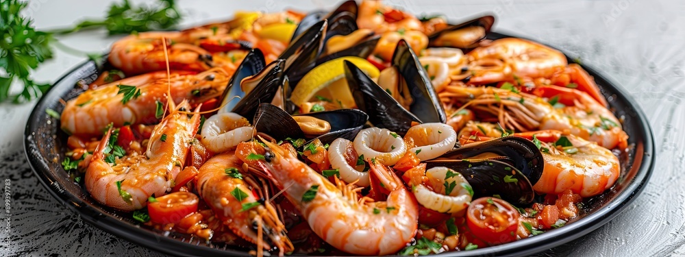 plate with shrimp, mussels and squid. Selective focus. plate with shrimp, mussels and squid. Selective focus.