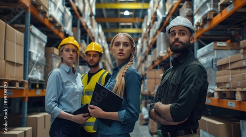 The warehouse team in hardhats photo