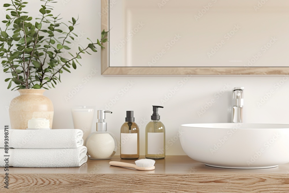 skincare products, including a moisturizer, a serum and a face mask, arranged on a modern bathroom counter. Realistic photo skincare products, including a moisturizer, a serum and a face mask, arranged on a modern bathroom counter. Realistic photo