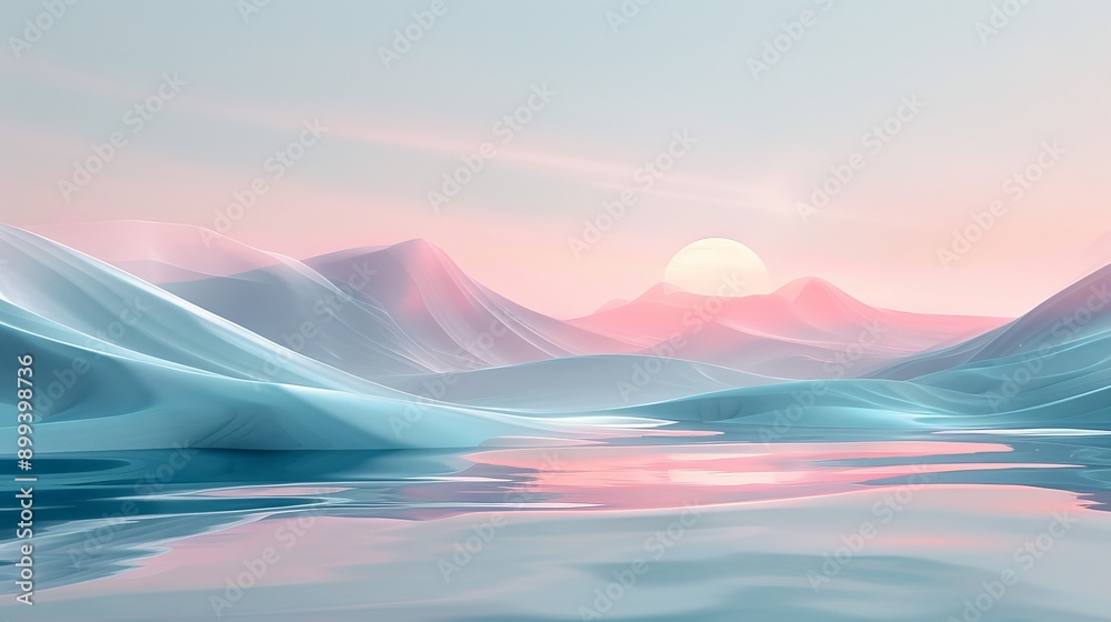 Artistic 3D landscape with smooth, flowing textures and pastel hues, creating a pure and peaceful setting