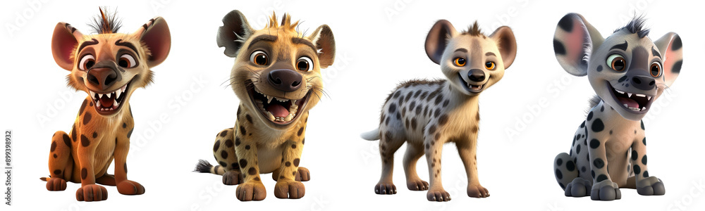 Cute and Playful Cartoon Hyenas with Various Expressions and Poses on a Transparent Background Cute and Playful Cartoon Hyenas with Various Expressions and Poses on a Transparent Background