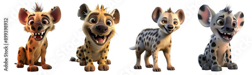 Cute and Playful Cartoon Hyenas with Various Expressions and Poses on a Transparent Background