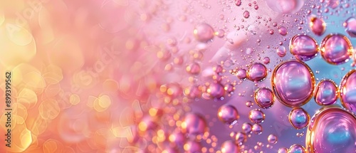  A tight shot of a water droplet against a pastel backdrop of pink and blue, with a softly blurred light source in the rear