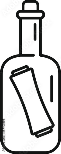 Simple line drawing of a message rolled up in a bottle, evoking themes of communication, mystery, and adventure