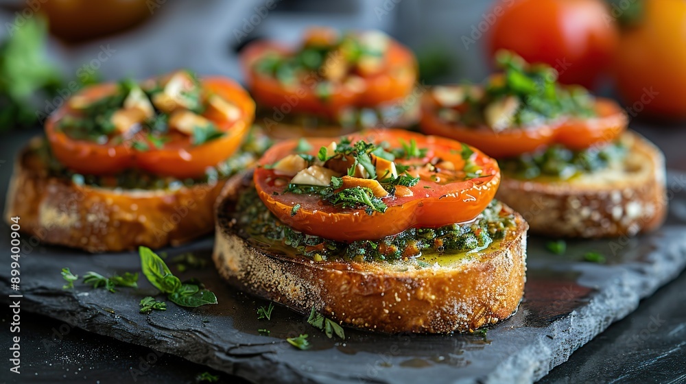 Tomato Bruschetta with Pesto and Almonds Tomato Bruschetta with Pesto and Almonds