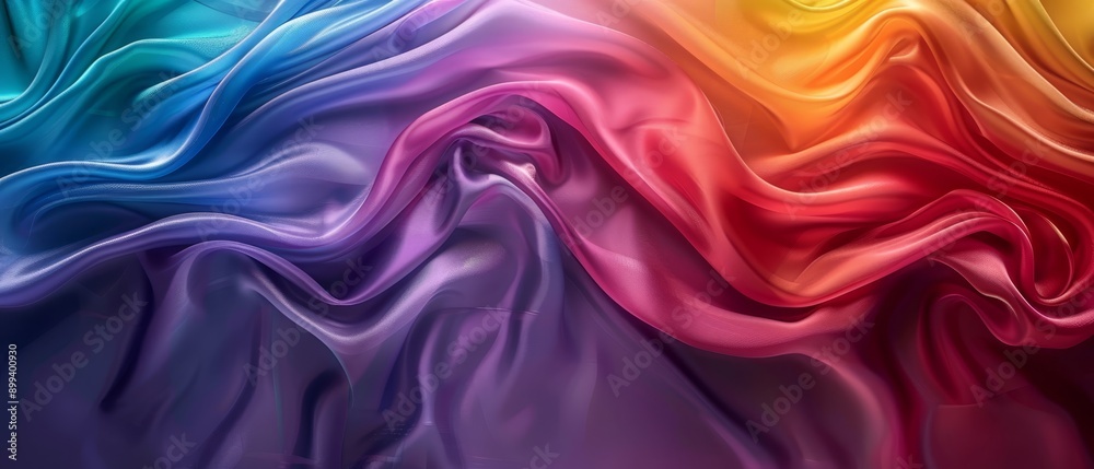 Fototapeta premium A tight shot of multicolored fabric featuring a rainbow light at its center, encircled by another radiant rainbow beam