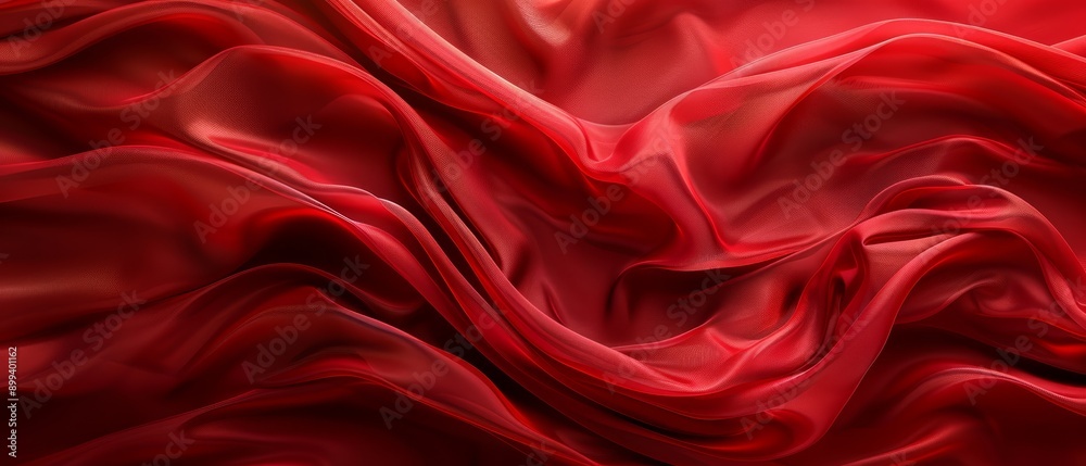 A tight shot of a pliable, waved red fabric with abundant creases A tight shot of a pliable, waved red fabric with abundant creases