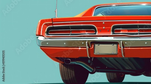 Obraz na płótnie Vintage American muscle car from the 1960s rear view vector illustration. w salonie