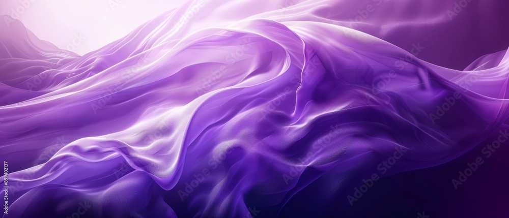 Obraz premium Purple-white fabric flows on pink-purple backdrop, white light ends it
