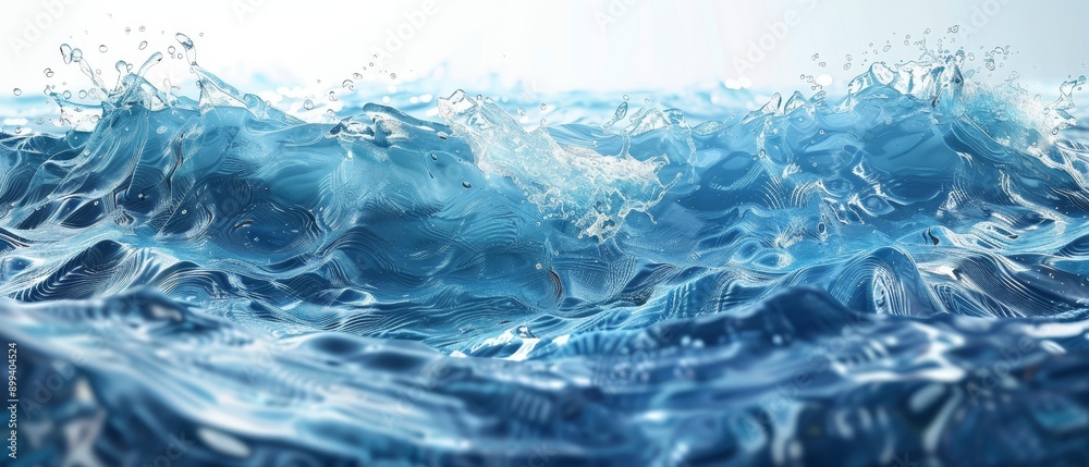 water splashes at its base; light blue sky in background water splashes at its base; light blue sky in background