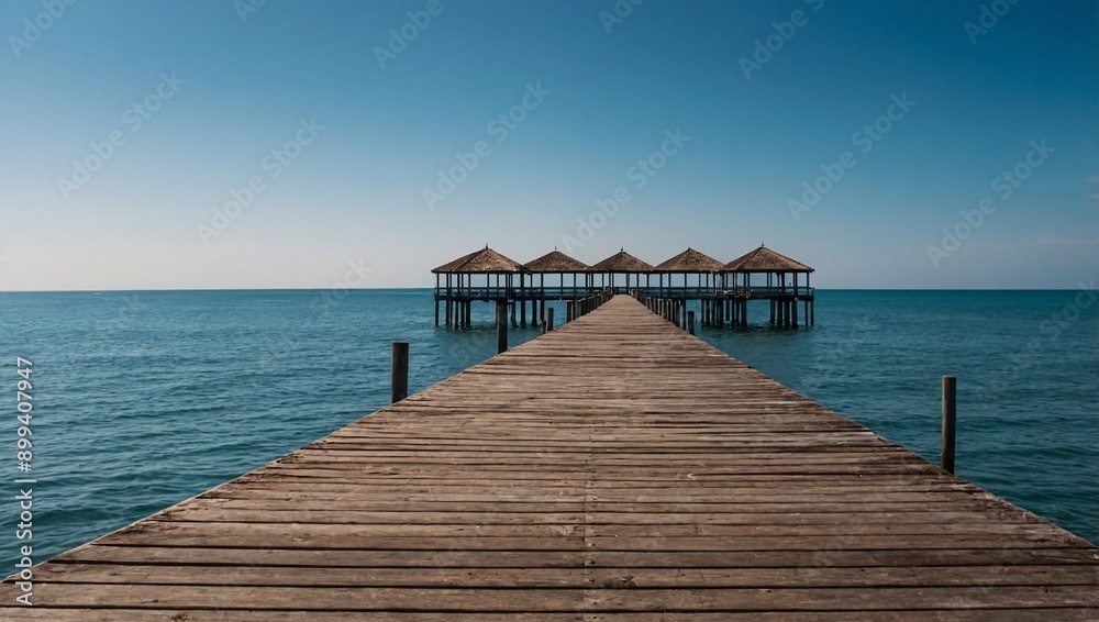 Pier against a vibrant blue sky - landscape view, high contrast Pier against a vibrant blue sky - landscape view, high contrast