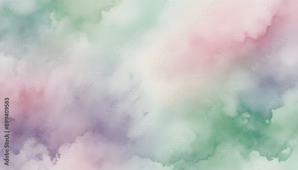 Fototapeta premium A soft pastel watercolor texture with gentle, blended hues of pink, lavender, and mint green, creating a dreamy, ethereal effect. Multiple variations available