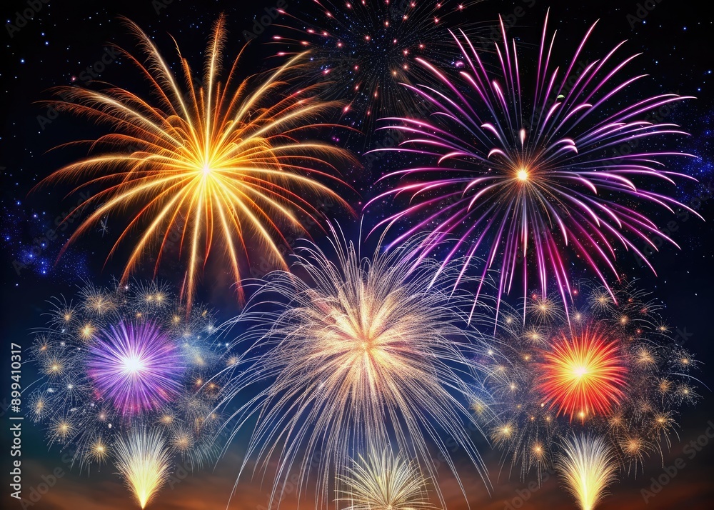Naklejka premium Colorful fireworks bursting in the night sky.