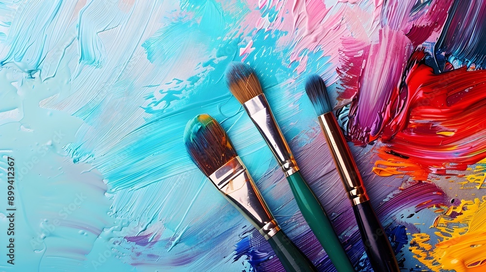 Fototapeta premium Vibrant Brushstrokes on Blank Canvas Embracing the Energy of New Beginnings