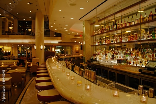 An upscale home bar featuring sleek design, an impressive array of bottles, and ambient lighting, perfect for entertaining guests in a lavish setting
