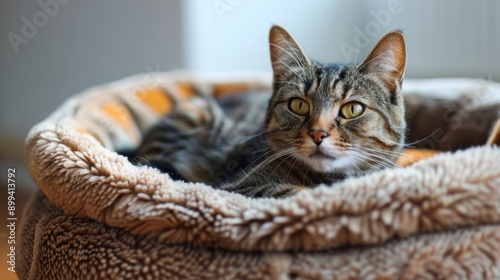 pet furniture, a warm cat bed with plush blankets, a cozy retreat for your furry friend to unwind and lounge in comfort