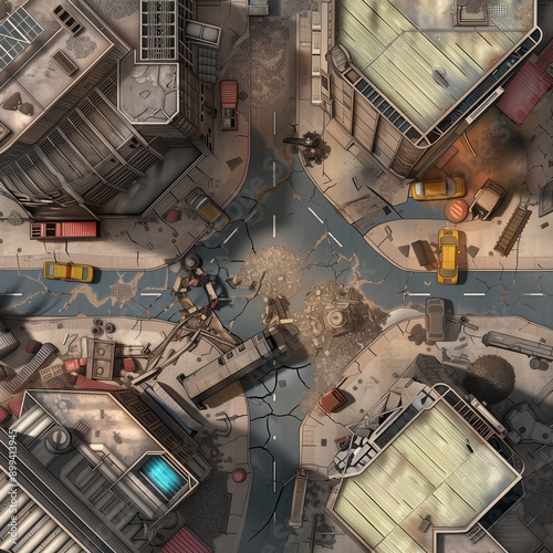 Post Apocalyptic  Battle Map  for RPG ,Map for Dungeons and Dragons,DnD map, Tabletop Role-Playing Games, Adventure Game Background, Top-Down View