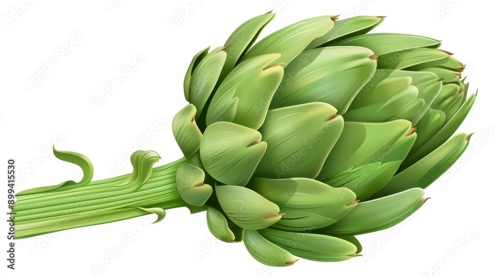 Fototapeta premium Vivid watercolor of an artichoke on a white backdrop, showcasing its intricate details and fresh green hues.