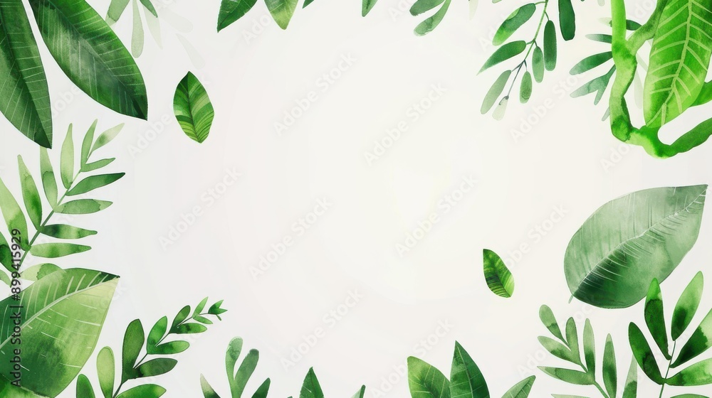 A simple yet elegant green leaf watercolor frame, perfect for adding your personalized text in the central area.