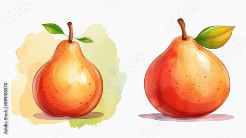 A vibrant handdrawn pear illustration on a clean background, showcasing its unique texture and shape beautifully. photo