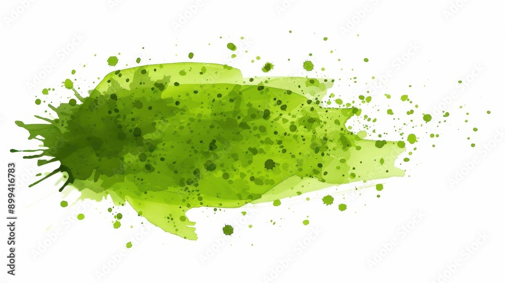 Fototapeta premium Soft light green watercolor stain splashes on a crisp white background, creating a fresh and artistic feel. Perfect for designs.