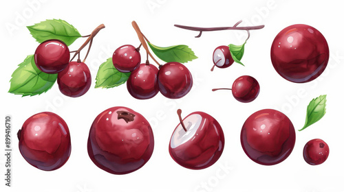 Vibrant cranberry artwork featuring fresh berries, leaves, and branches in a lovely handdrawn watercolor style.