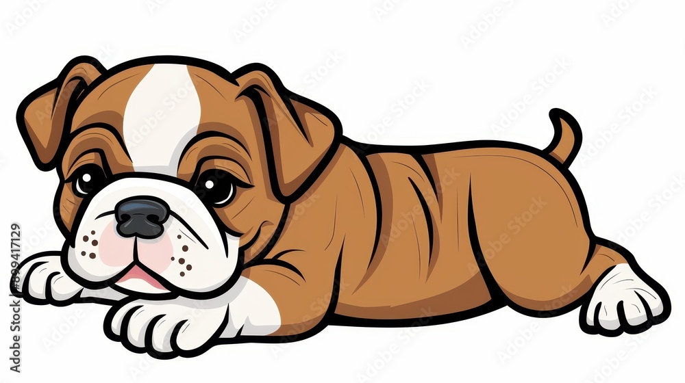 Adorable Bulldog puppy illustration, perfect for dog lovers, bright and charming on a clean white background.
