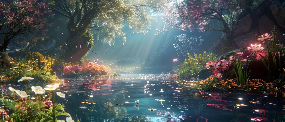 Digital ecosystem, holographic flora and fauna, tech-integrated nature Digital ecosystem, holographic flora and fauna, tech-integrated nature