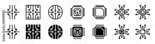 circuit board icon set. electronic motherboard circuit vector symbol. electronics microchip technology sign.