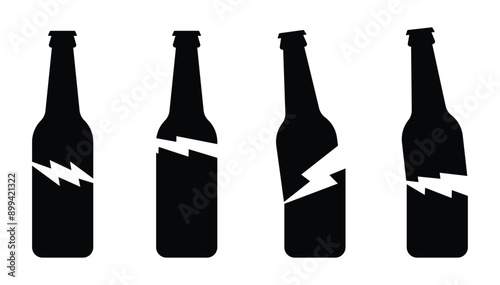 Broken bottle vector icon designs set